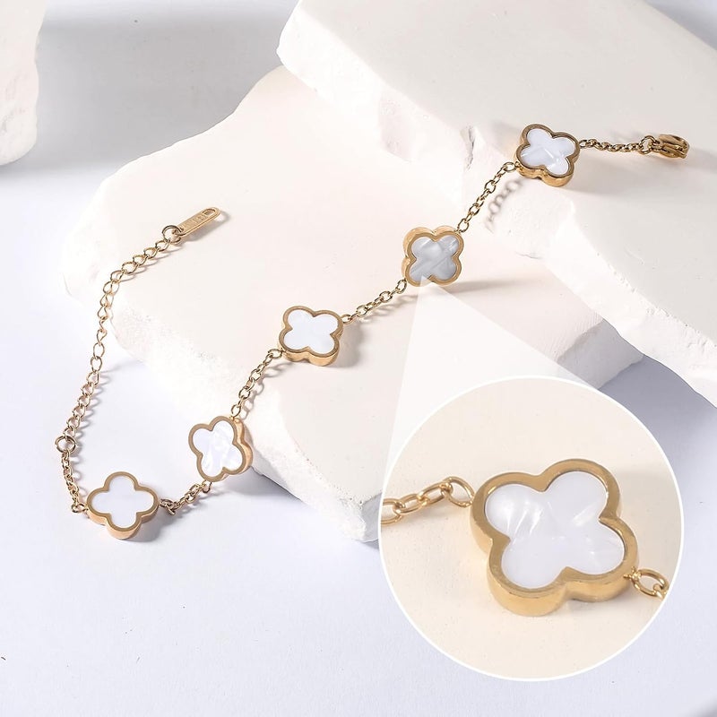 GRBeid double sided 18K Gold Plated Clover Bracelet for Women, Dupe Four Leaf Flower Lucky Chain Bangle, Cute Jewelry Gift for Her Mom Wife - Image 2